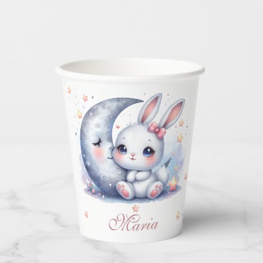 cute bunny and silver moon paper cups pappbecher (Vorderseite)