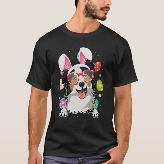 Cute Bunny Australian Shepherd Dog Face Easter Egg T-Shirt (Vorderseite)