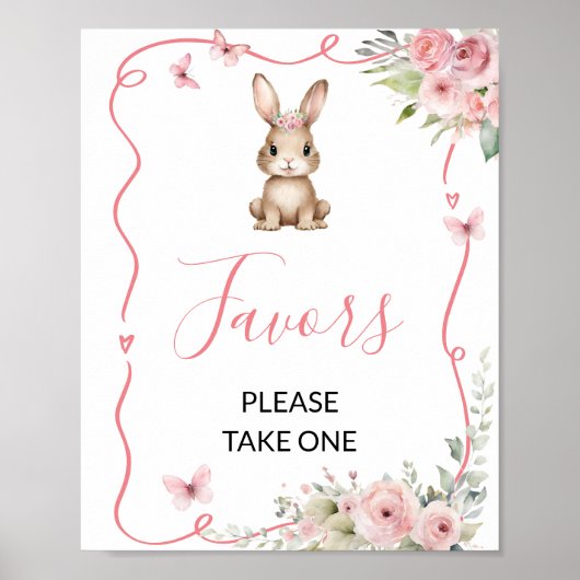 Cute Bunny Baby Shower Girl Favors Poster (Vorne)