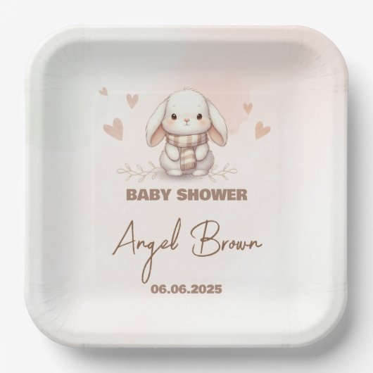 Cute Bunny Baby Shower Pappteller (Vorderseite)