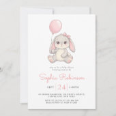Cute Bunny Balloon Blush Pink Girls Baby Shower Einladung (Vorderseite)