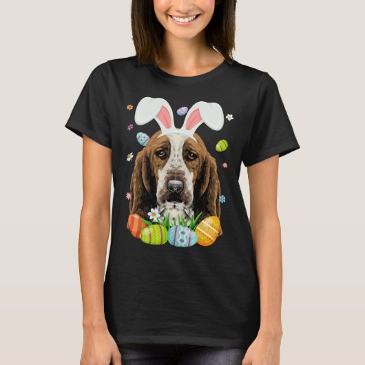 Cute Bunny Basset Hound Dog Head Easter Egg Happy  T-Shirt (Vorderseite)