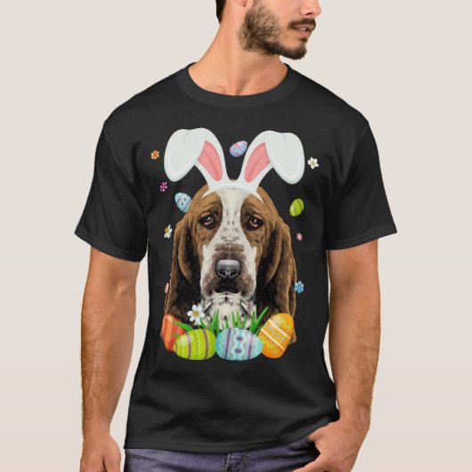 Cute Bunny Basset Hound Dog Head Easter Egg Happy  T-Shirt (Vorderseite)