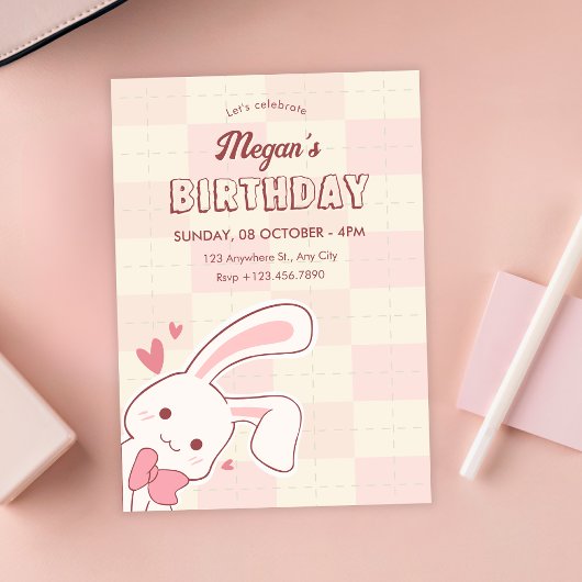 Cute bunny birthday einladung