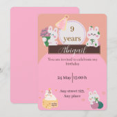 Cute Bunny Birthday Invitation Einladung (Vorne/Hinten)