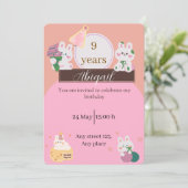 Cute Bunny Birthday Invitation Einladung (Stehend Vorderseite)