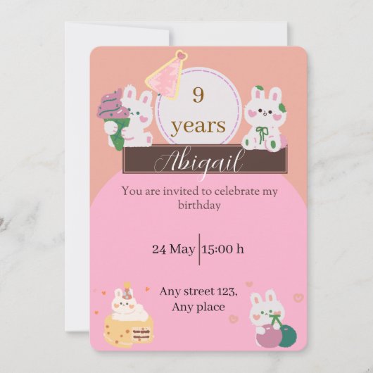 Cute Bunny Birthday Invitation Einladung (Vorderseite)