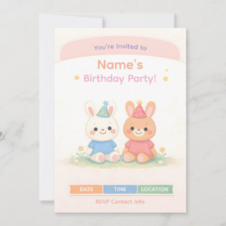 Cute Bunny Birthday Invitation | Pastel Kids Birth Einladung