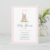 Cute  Bunny Blue Baby Girl Shower  Einladung (Stehend Vorderseite)