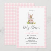 Cute  Bunny Blue Baby Girl Shower  Einladung (Vorne/Hinten)