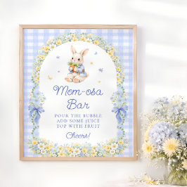 Cute Bunny Blue Baby Shower Mom-osa Bar Poster
