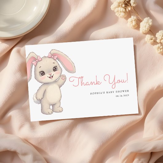 Cute Bunny Blush Pink Girl Baby Shower Dankeskarte