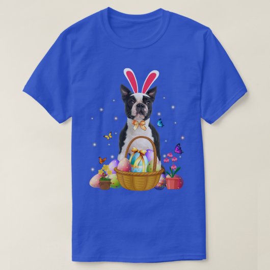 Cute Bunny Boston Terrier Dog Easter Eggs Basket E T-Shirt (Design vorne)
