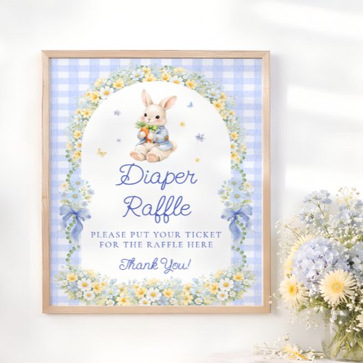 Cute Bunny Boy Baby Shower Diaper Raffle Poster