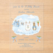 Cute Bunny Boy Clothesline Baby Shower  Acryleinladungen (Vorderseite)