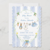 Cute Bunny Boy Clothesline Baby Shower Einladung (Vorderseite)