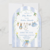 Cute Bunny Boy Clothesline Baby Shower Einladung (Vorderseite)