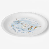 Cute Bunny Boy Clothesline Baby Shower Pappteller (Schrägansicht)