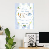 Cute Bunny Boy Clothesline Baby Shower Welcome Poster (Heimbüro)