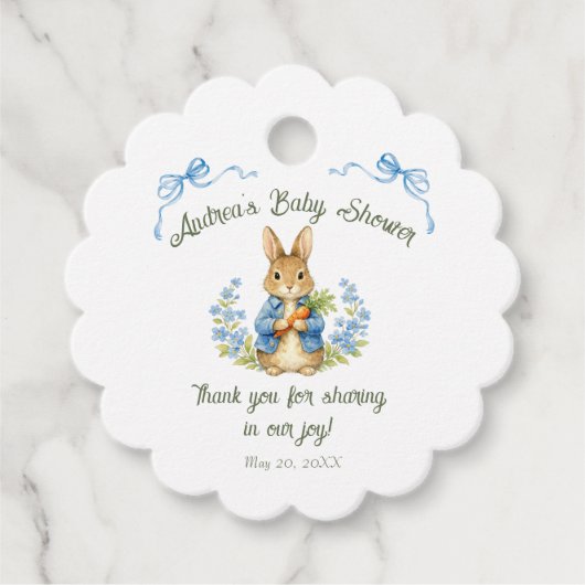 Cute Bunny Boy Floral Blue Bow Baby Shower  Geschenkanhänger (Vorderseite)