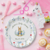 Cute Bunny Boy Floral Blue Bow Baby Shower Pappteller (Party)