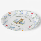Cute Bunny Boy Floral Blue Bow Baby Shower Pappteller (Schrägansicht)