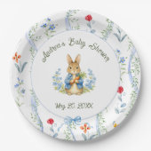 Cute Bunny Boy Floral Blue Bow Baby Shower Pappteller (Vorderseite)