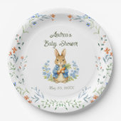 Cute Bunny Boy Floral Blue Bow Baby Shower  Pappteller (Vorderseite)