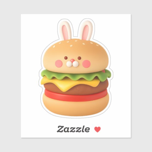 Cute Bunny Burger Character Custom Sticker (Blatt)