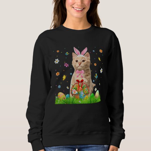 Cute Bunny Cat With Easter Egg Basket Happy Easter Sweatshirt (Vorderseite)