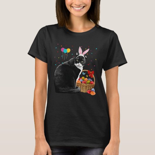 Cute Bunny Cat With Easter Egg Basket Happy Easter T-Shirt (Vorderseite)