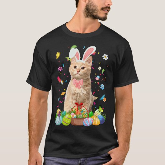 Cute Bunny Cat With Easter Egg Basket Happy Easter T-Shirt (Vorderseite)