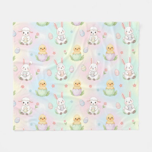 Cute Bunny Chick & Lamb Easter Pattern Fleecedecke (Vorderseite (Horizontal))