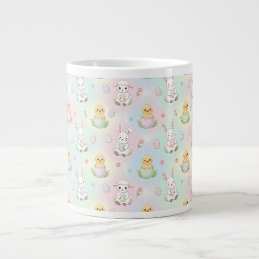 Cute Bunny Chick & Lamb Easter Pattern Jumbo-Tasse (Vorderseite)