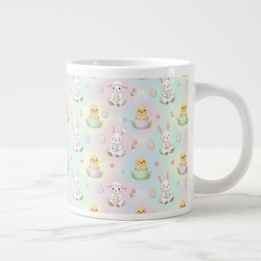 Cute Bunny Chick & Lamb Easter Pattern Jumbo-Tasse (Rechts)