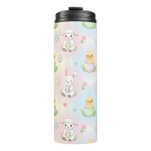 Cute Bunny Chick & Lamb Easter Pattern Kids  Thermosbecher (Vorderseite)