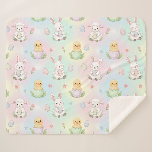 Cute Bunny Chick & Lamb Easter Pattern Sherpadecke (Vorderseite (Horizontal))