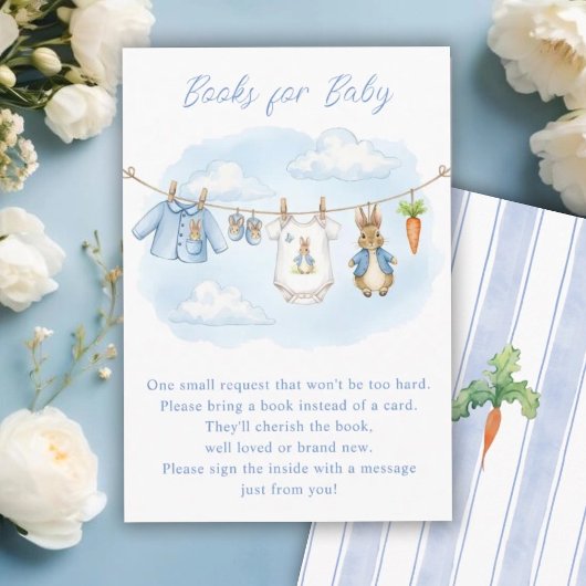 Cute Bunny Clothesline Baby Shower Book Request Begleitkarte