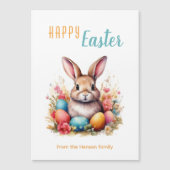 Cute Bunny Colorful Eggs Flowers Happy Easter Magnetkarte (Vorderseite)