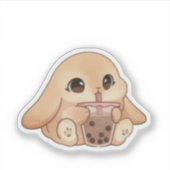 Cute Bunny Drinking Boba Tea Sticker (Vorderseite)