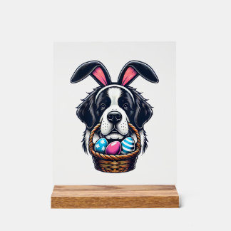 Cute Bunny Ear Saint Bernard Dog Easter Egg Owner  Acrylschild