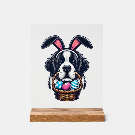 Cute Bunny Ear Saint Bernard Dog Easter Egg Owner  Acrylschild (Vorderseite)