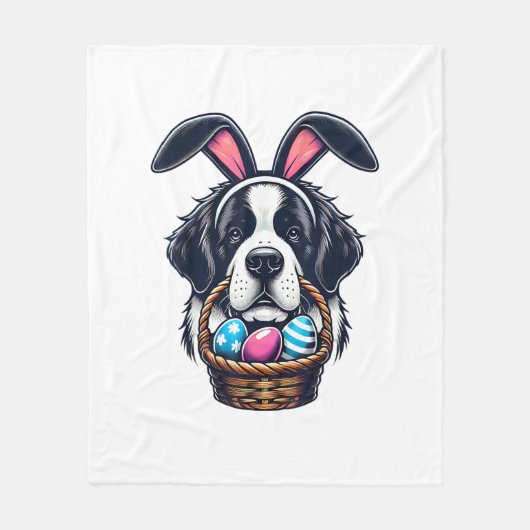 Cute Bunny Ear Saint Bernard Dog Easter Egg Owner  Fleecedecke (Vorderseite)