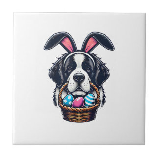 Cute Bunny Ear Saint Bernard Dog Easter Egg Owner  Fliese