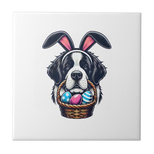 Cute Bunny Ear Saint Bernard Dog Easter Egg Owner  Fliese (Vorderseite)