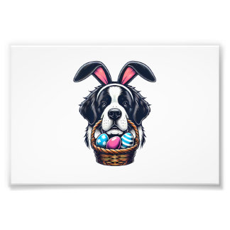 Cute Bunny Ear Saint Bernard Dog Easter Egg Owner  Fotodruck