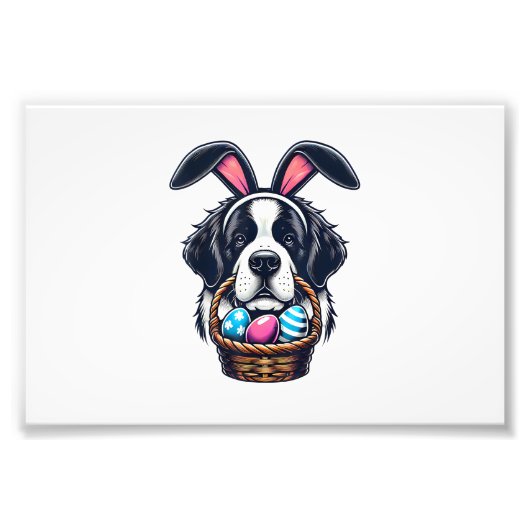 Cute Bunny Ear Saint Bernard Dog Easter Egg Owner  Fotodruck (Vorne)