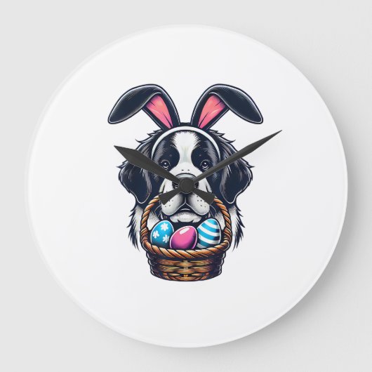 Cute Bunny Ear Saint Bernard Dog Easter Egg Owner  Große Wanduhr (Vorderseite)