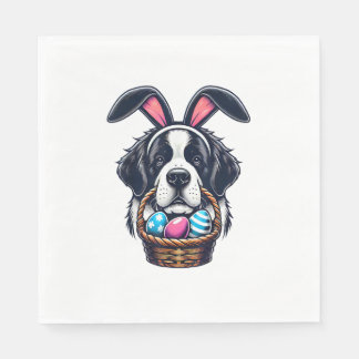 Cute Bunny Ear Saint Bernard Dog Easter Egg Owner  Serviette