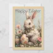 Cute Bunny Eggs Flowers Easter  Feiertagskarte (Vorderseite)